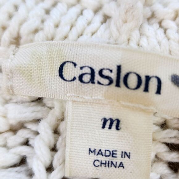 💜Caslon Ivory Cable Knit Button Hooded Long Sleeve Cardigan Medium - Picture 10 of 13
